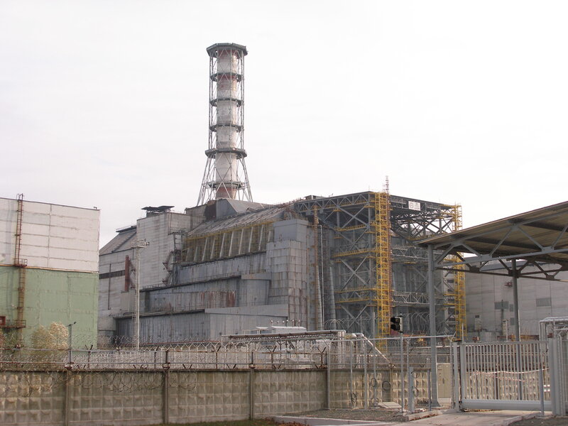 Chernobyl Nuclear Plant — Gray, Dramatic, Afternoon, Photograph, Reactor Building, Cooling Tower