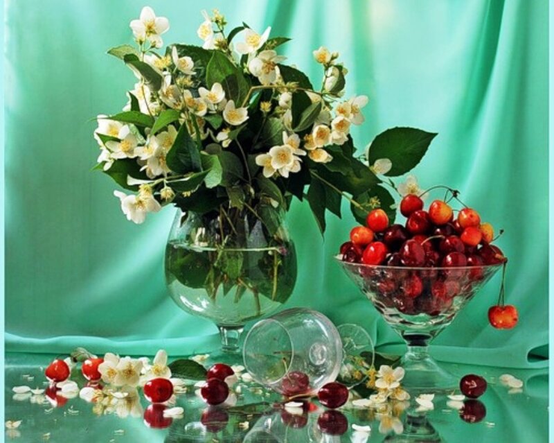 Cherries and Jasmine Flowers
