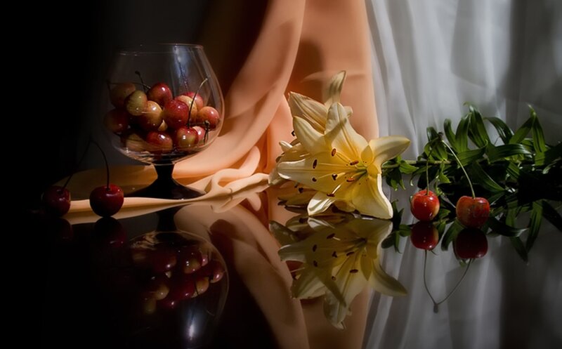 Cherries and Lily Flower