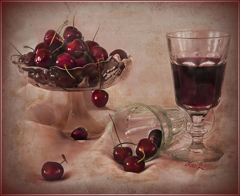 Cherries and wine still life
