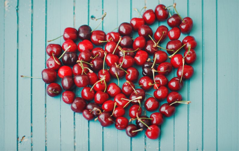 Cherries Arranged in Heart Shape