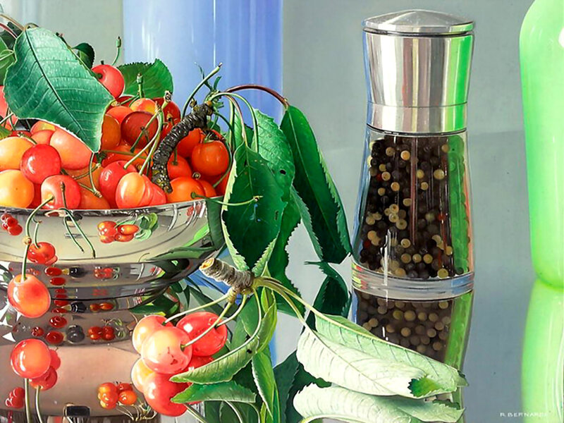Cherries in a Bowl — Red, Calm, Painting