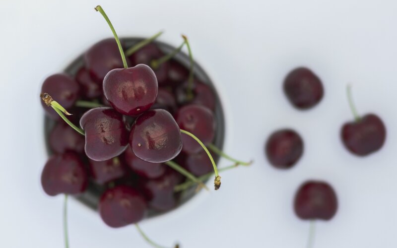 Cherries in a Bowl — Red, Calm, Photograph, Stem