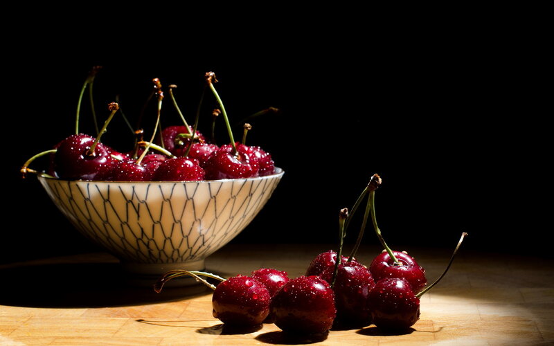 Cherries in a Bowl — Red, Dramatic