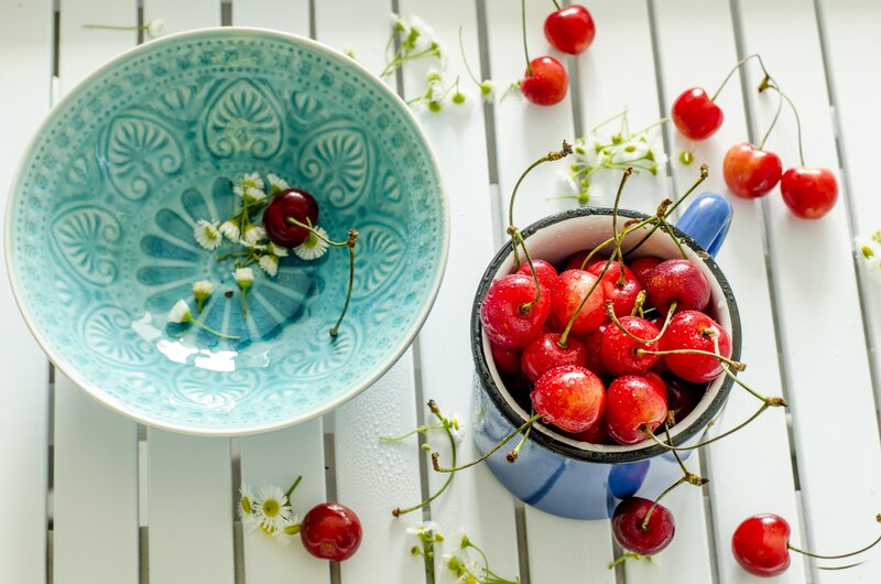 Cherries in a Bowl — Red, Serene