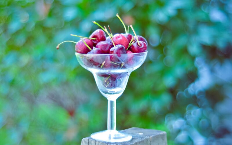 Cherries in a glass bowl