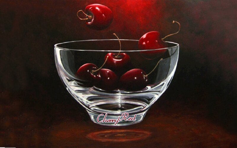 Cherries in a Glass Bowl — Red, Dramatic