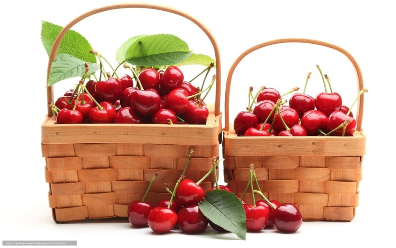 Cherries in Baskets — Red, Fresh, Photograph