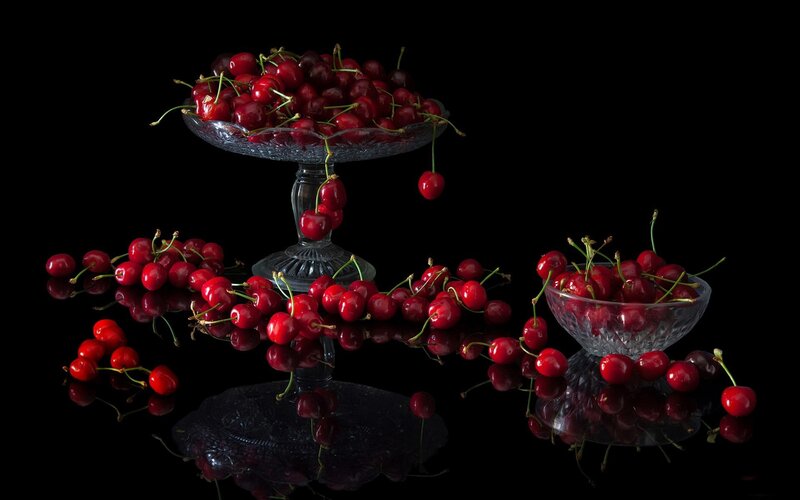 Cherries in Glass Bowls — Red