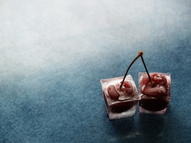 cherries in ice cubes