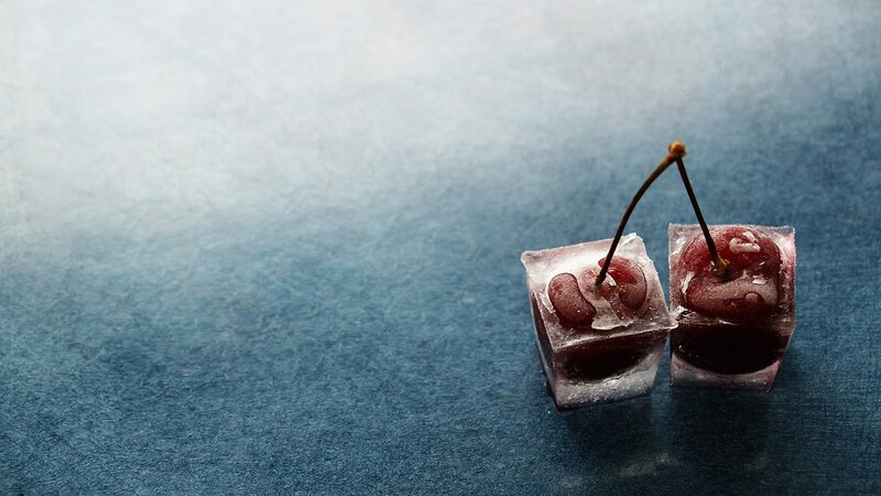 cherries in ice cubes