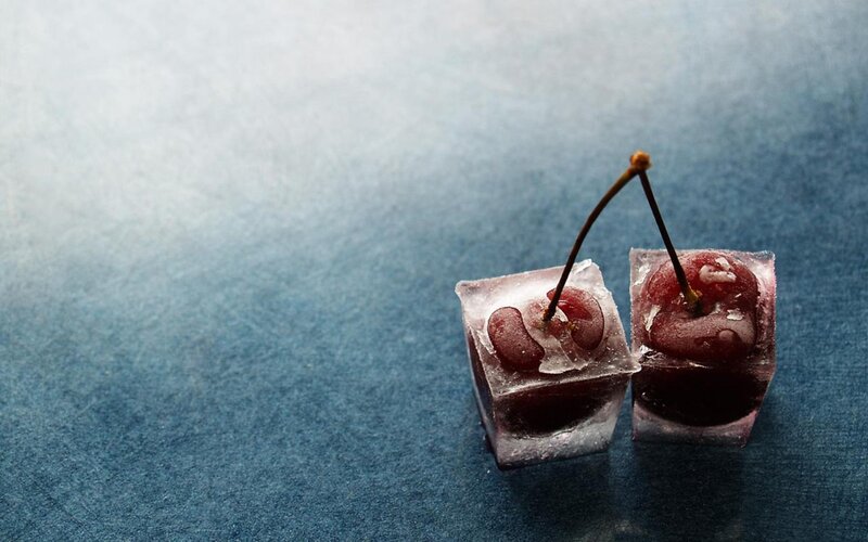 cherries in ice cubes