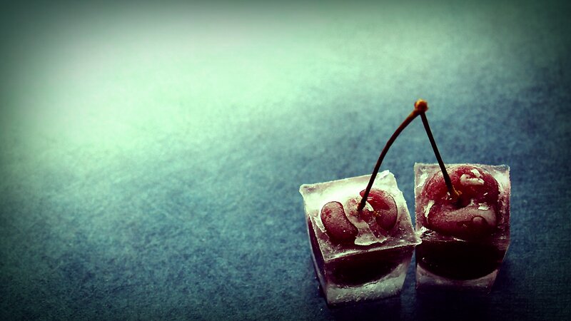 Cherries in Ice Cubes — Blue, Dramatic