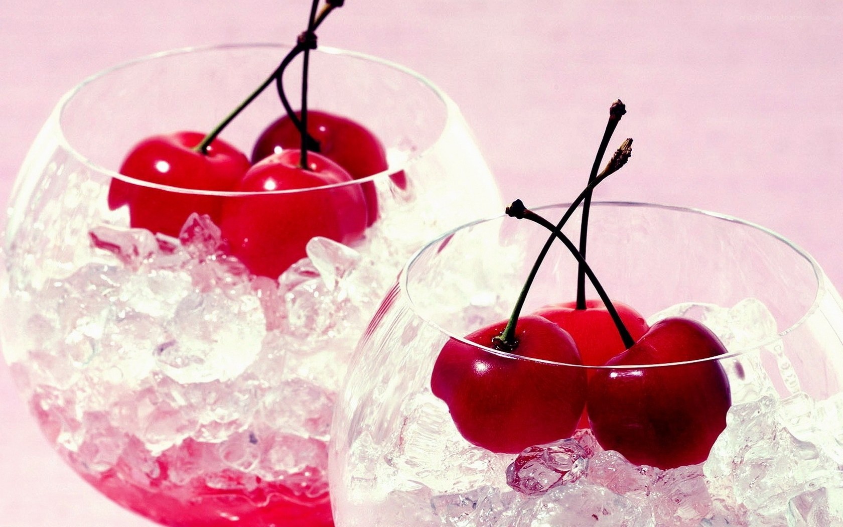 cherries in ice glasses