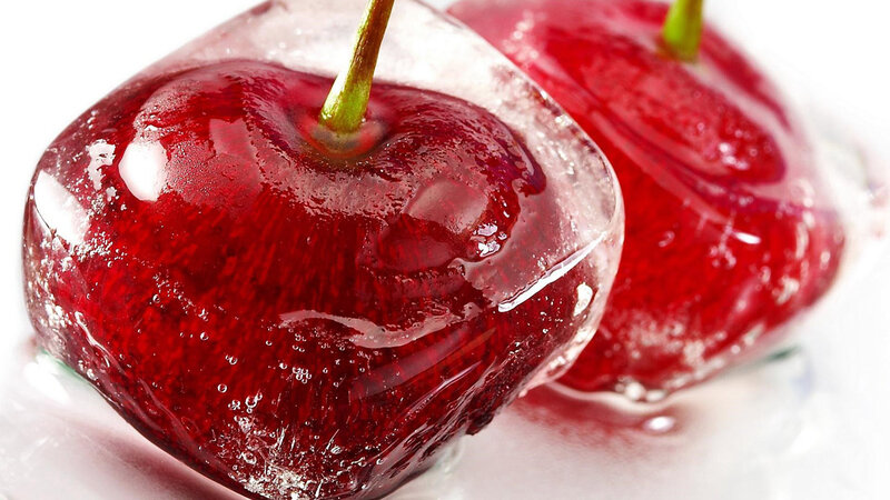 Cherries in Ice — Red, Cool, Photograph, Stem