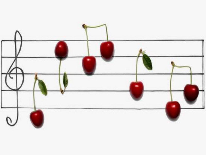 cherries on a musical staff
