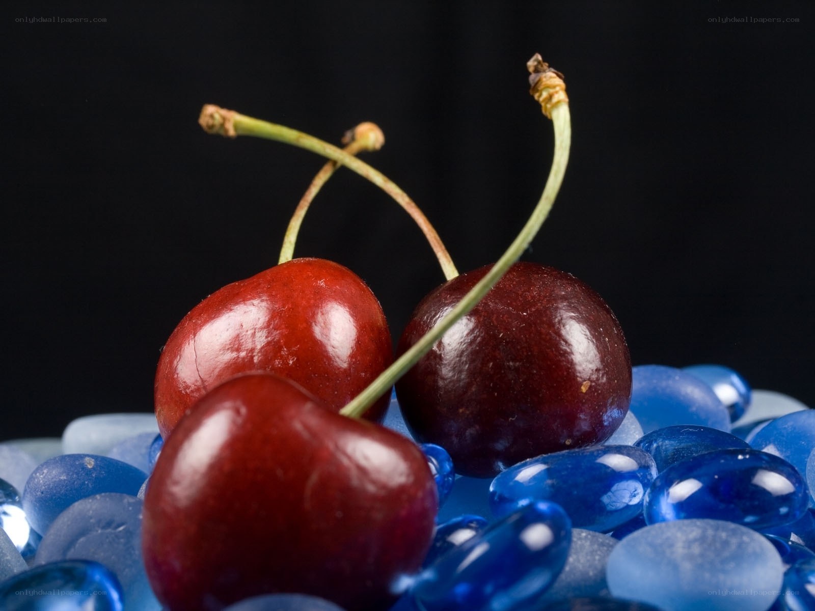 Cherries on blue glass beads