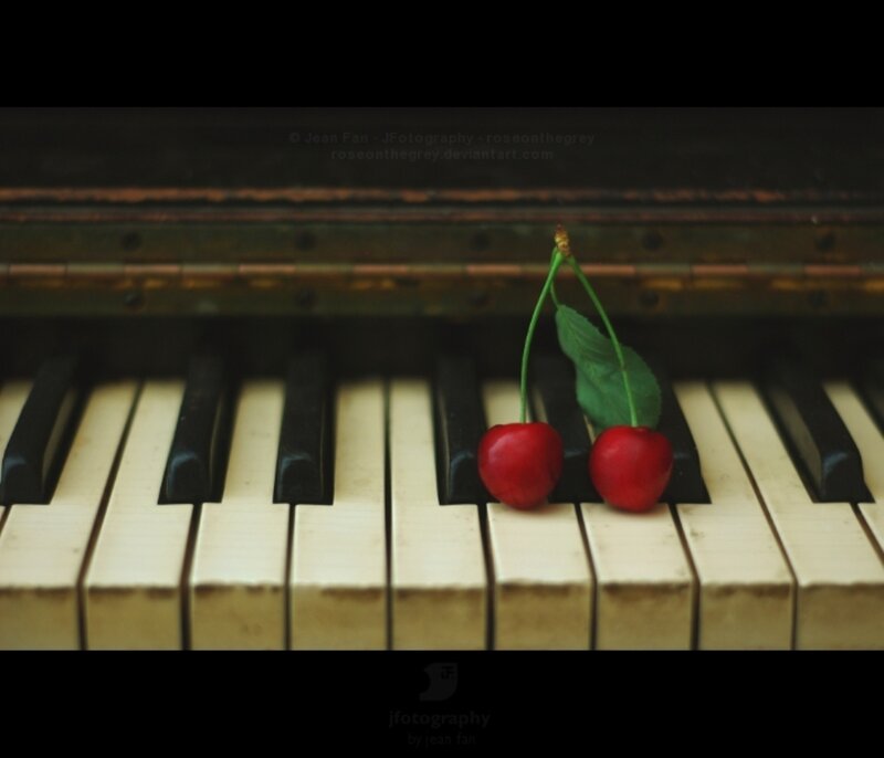 Cherries on Piano Keys — Red