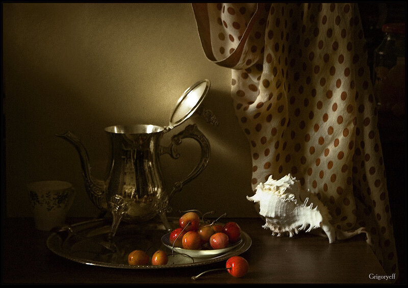 Cherries on Silver Tray