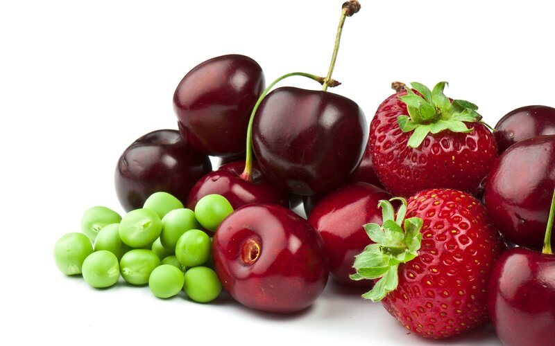 Cherries Strawberries Peas — Red, Fresh