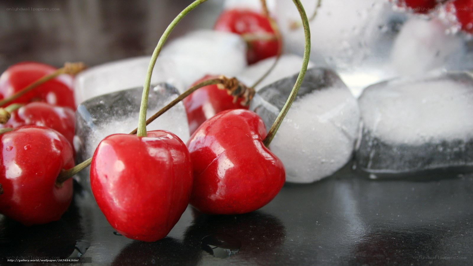 Cherries with ice cubes