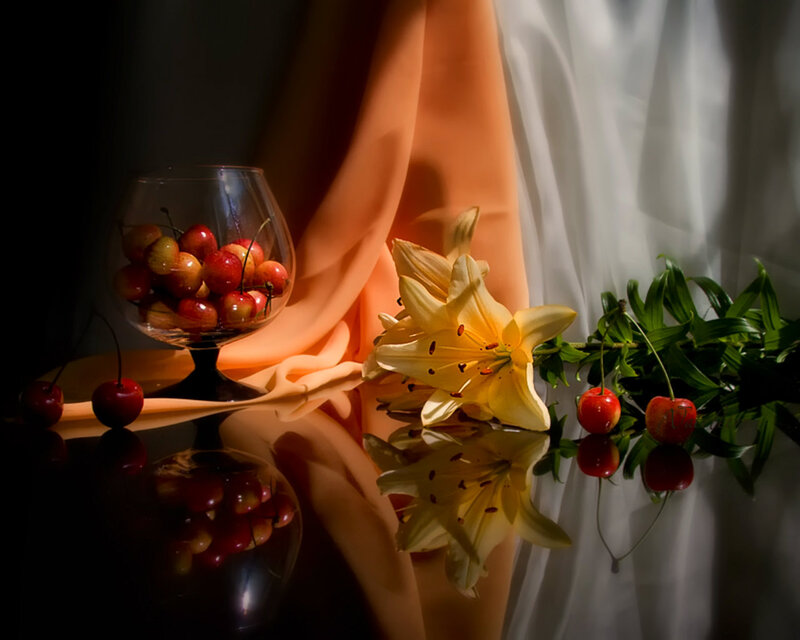 Cherry and Lily Still Life