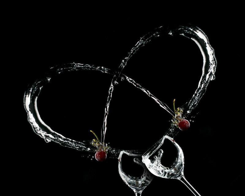 Cherry and Water Splash — Black, Dramatic