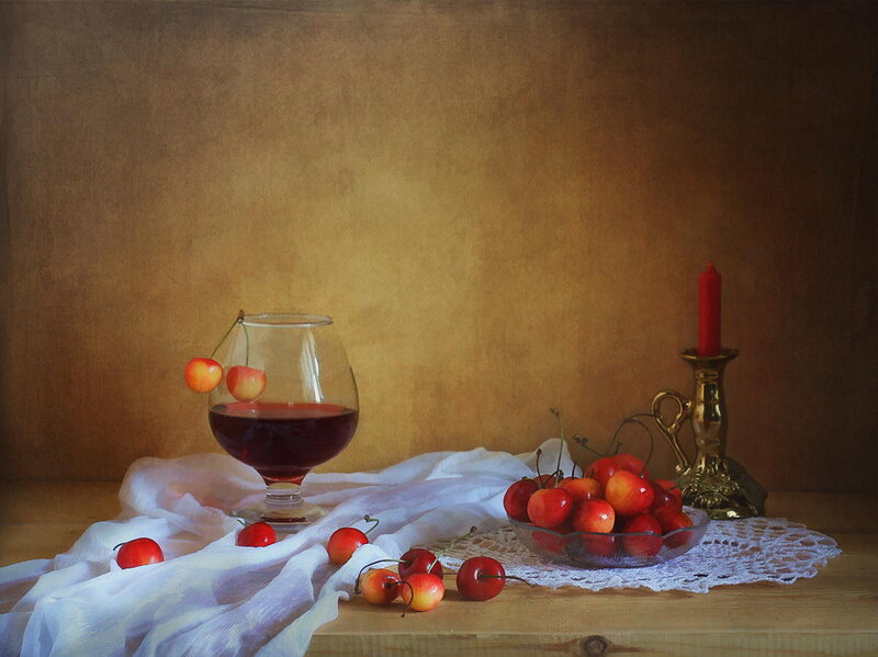 Cherry and Wine Still Life