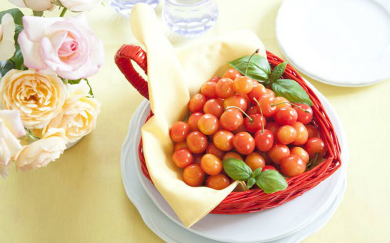 Cherry Basket on Table