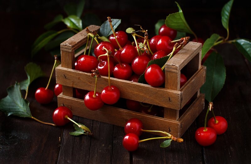 Cherry Basket on Wood
