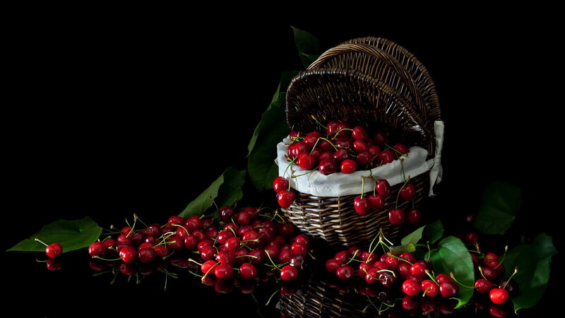 Cherry Basket with Leaves