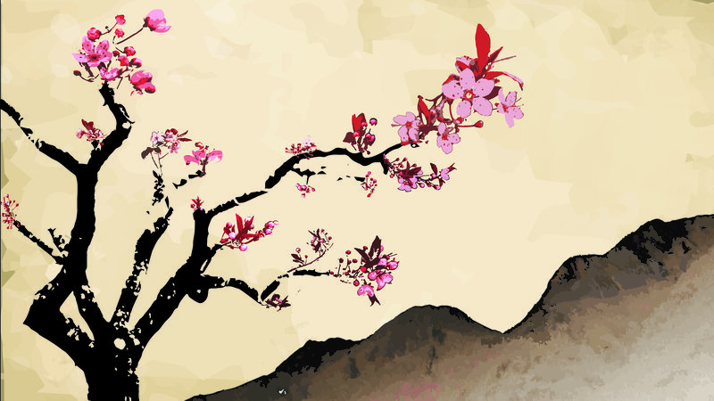 Cherry Blossom Branch — Black, Serene, Spring