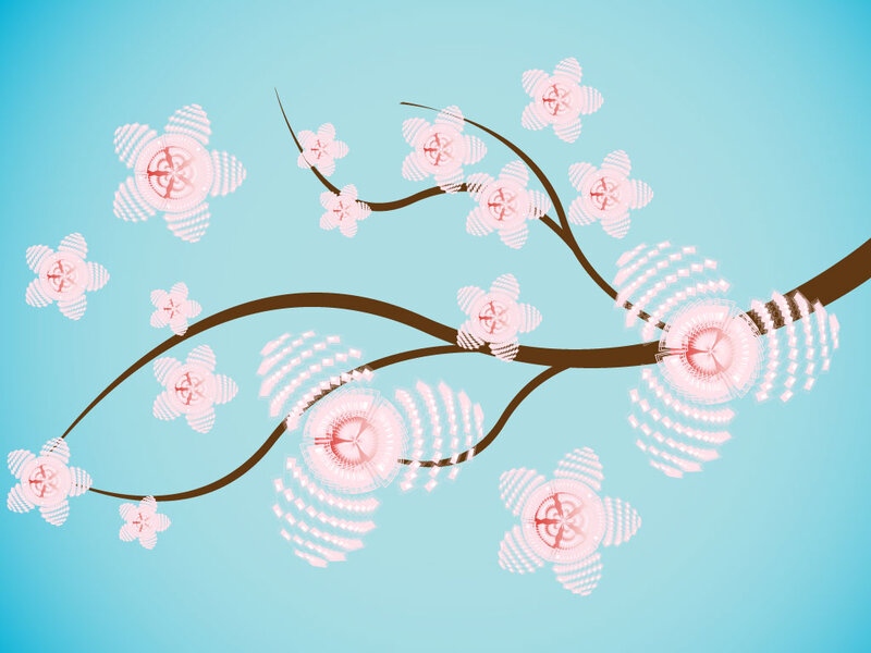Cherry Blossom Branch — Blue, Serene, Spring, Vector Art