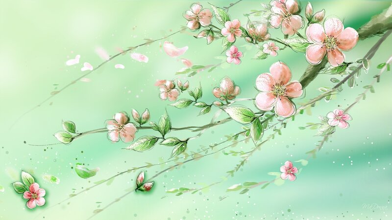 Cherry Blossom Branch — Green, Serene