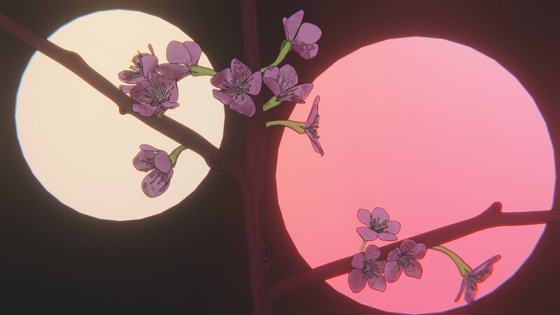 Cherry Blossom Branch — Pink, Serene, Night