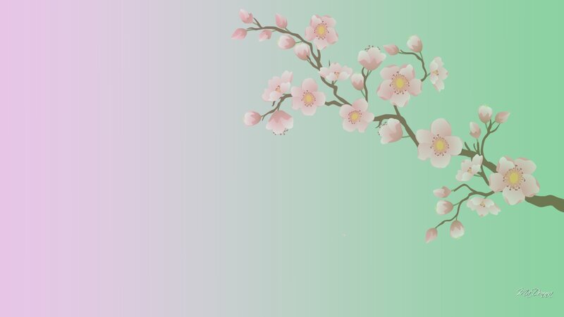 Cherry Blossom Branch — Pink, Serene, Spring, Digital Art, Flowers