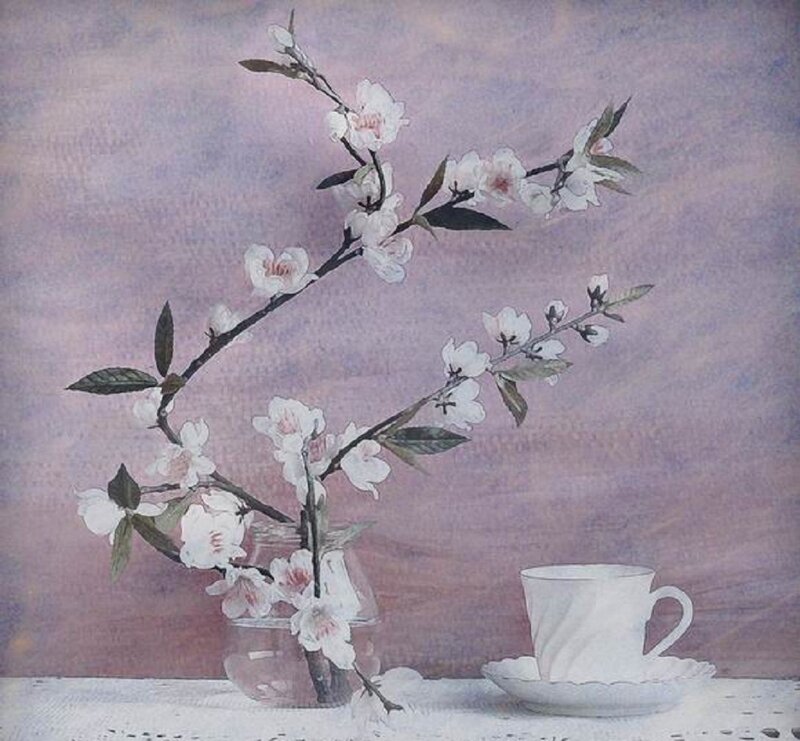 Cherry Blossom Branch — Purple, Serene, Painting