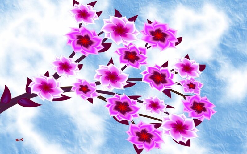 Cherry Blossom Branch — Purple, Serene, Spring