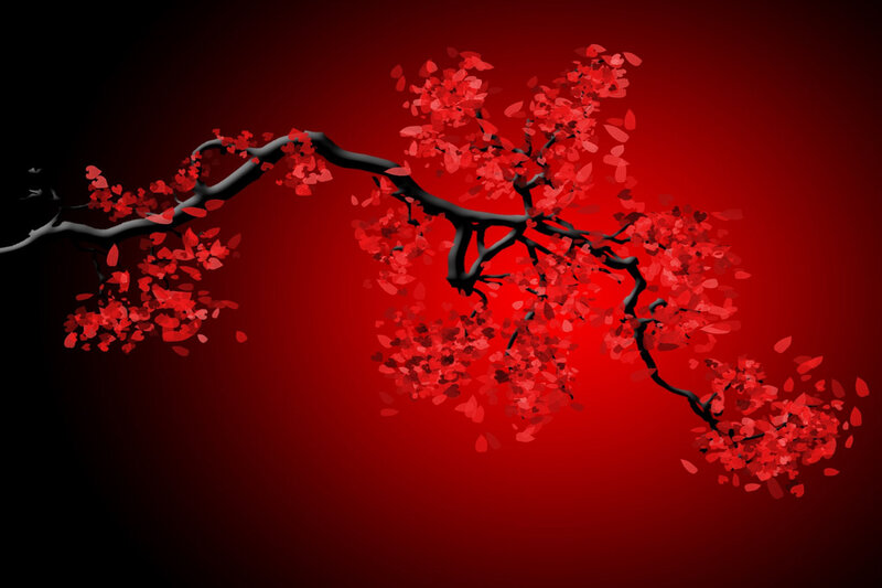 Cherry Blossom Branch — Red, Dramatic