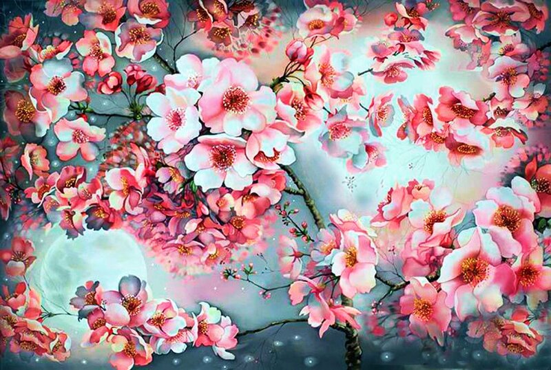 Cherry Blossom Branches — Pink, Serene, Night