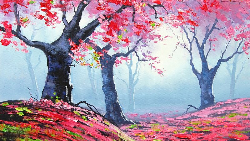 Cherry blossom forest painting