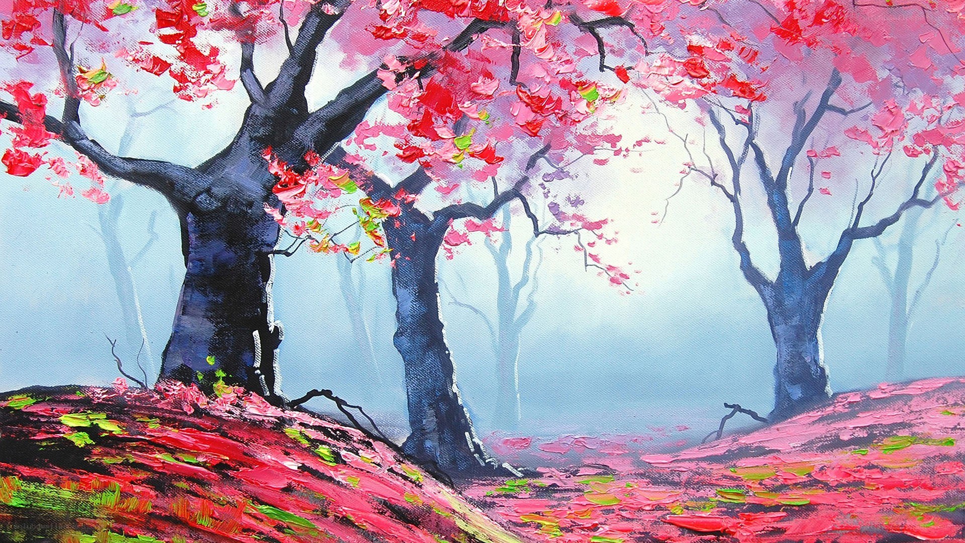 Cherry blossom forest painting