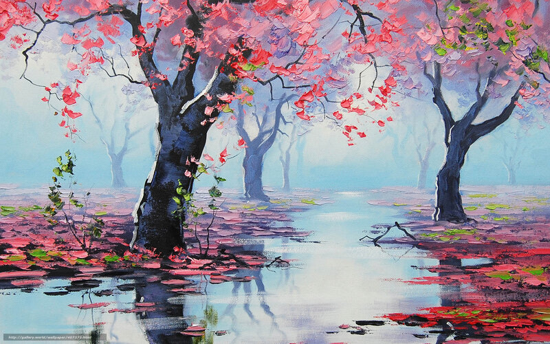 Cherry Blossom Forest Scene