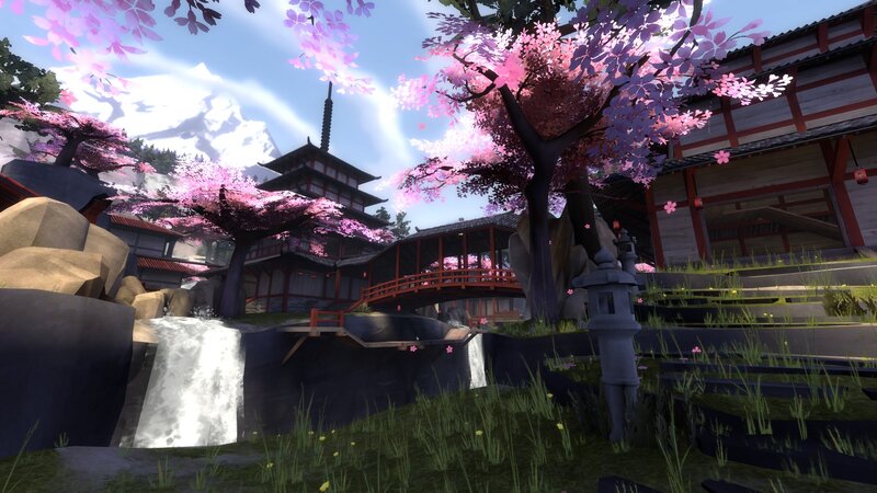 Cherry Blossom Garden — Pink, Serene, Spring, 3d Render, Temple