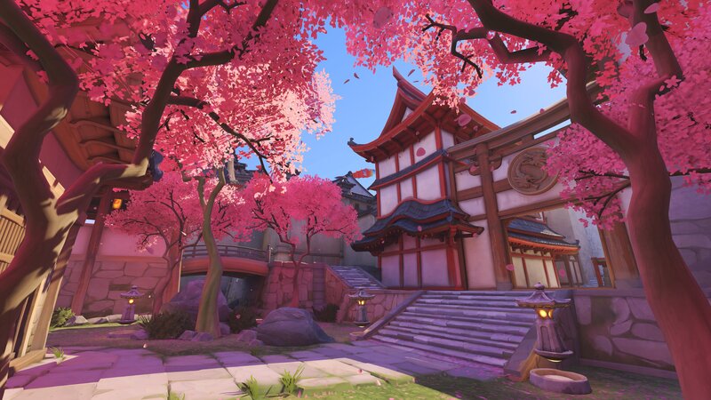 Cherry Blossom Garden — Pink, Serene, Spring, 3d Render, Traditional Building, Lanterns