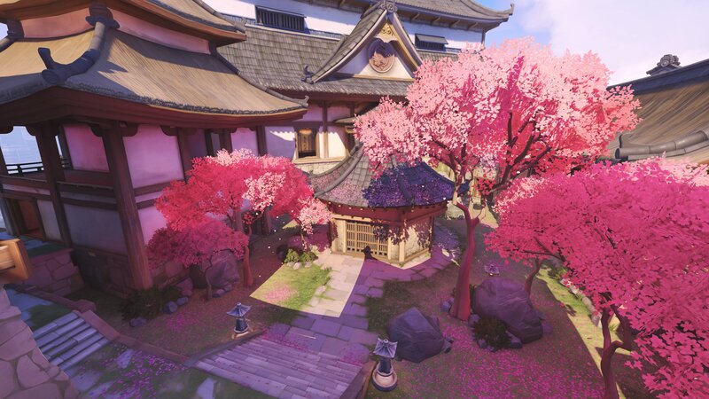 Cherry Blossom Garden — Pink, Serene, Spring, 3d Render, Traditional Building, Stone Path