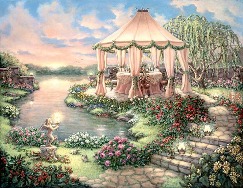 Cherry Blossom Garden — Pink, Serene, Sunset