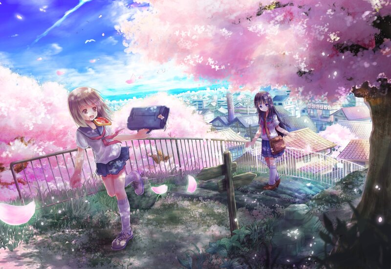 Cherry blossom schoolgirls