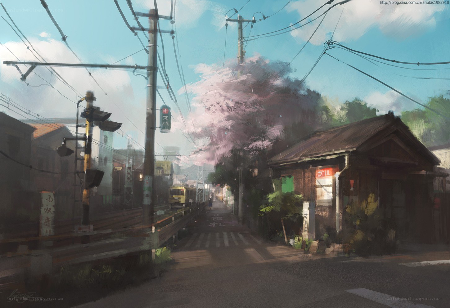 Cherry blossom street scene