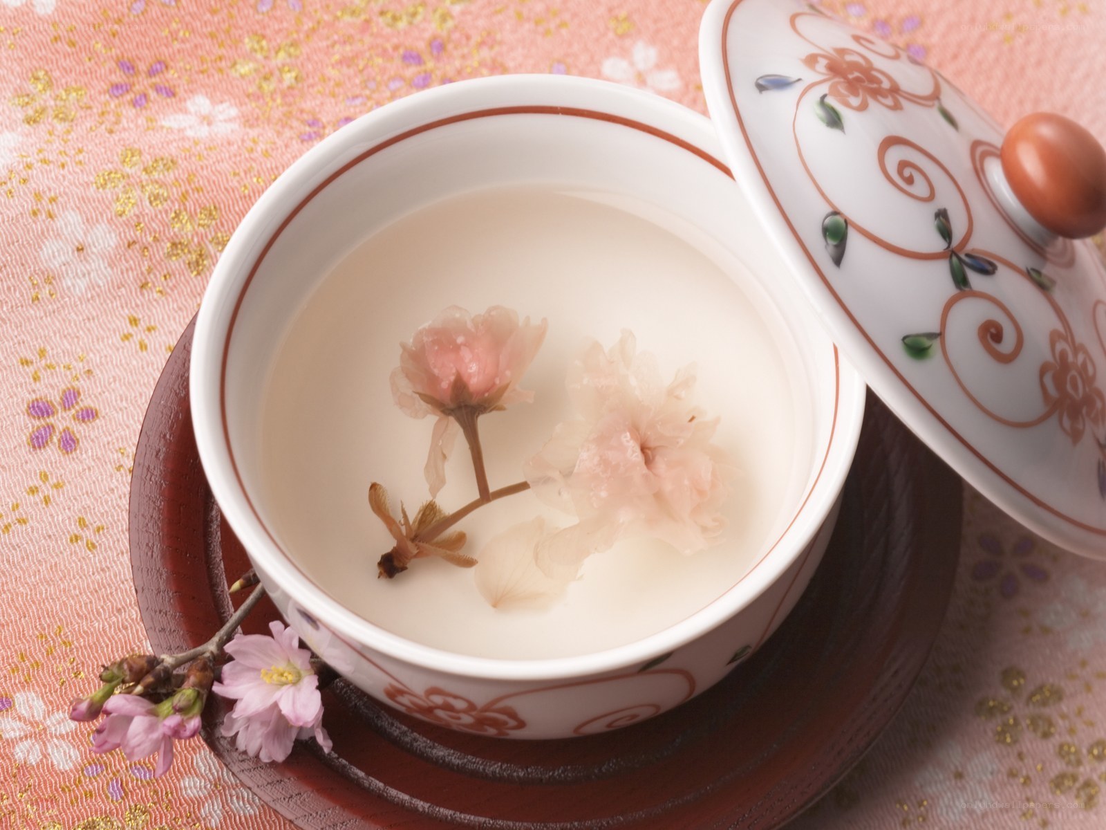 Cherry blossom tea in a ceramic cup